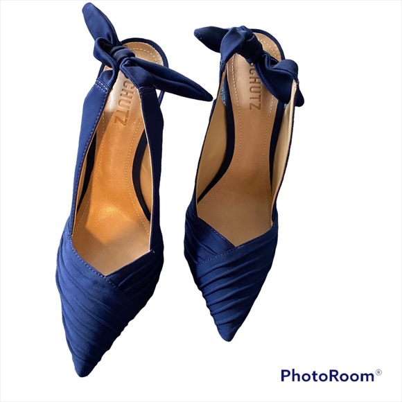 Schutz Sling Back Bow Heels Navy Blue 8 